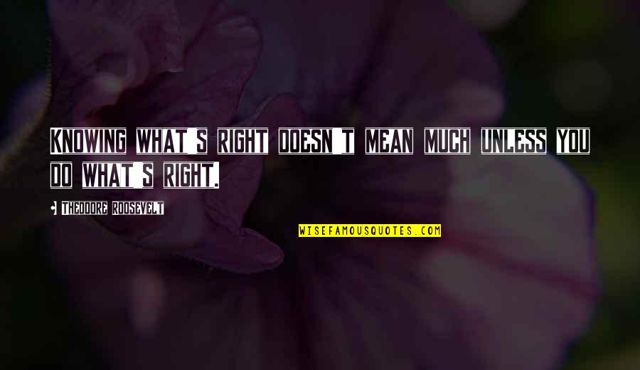 No Bullying Quotes By Theodore Roosevelt: Knowing what's right doesn't mean much unless you