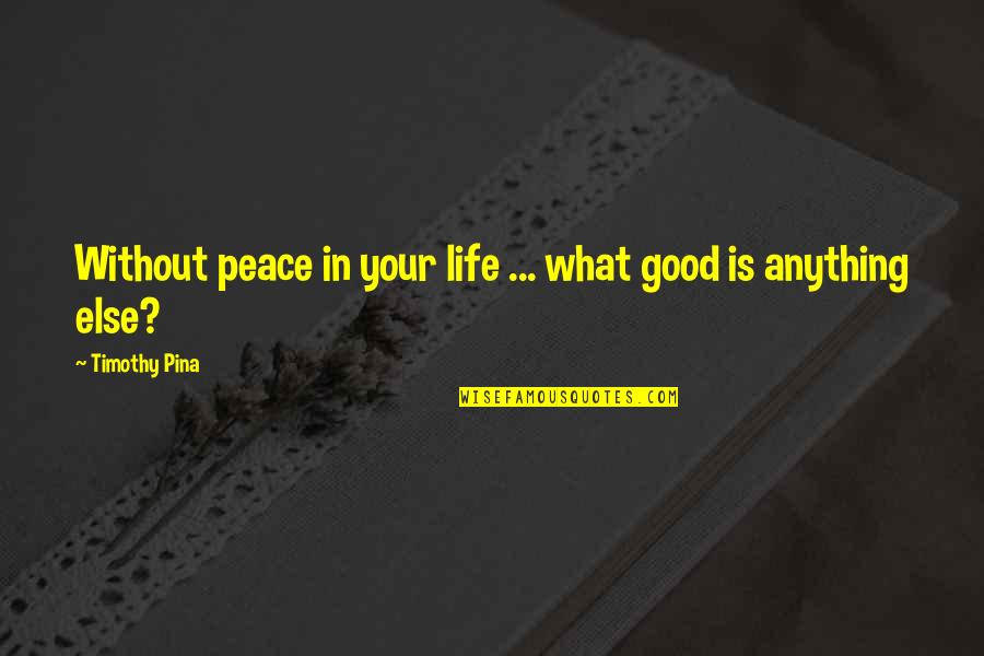 No Bullying Quotes By Timothy Pina: Without peace in your life ... what good