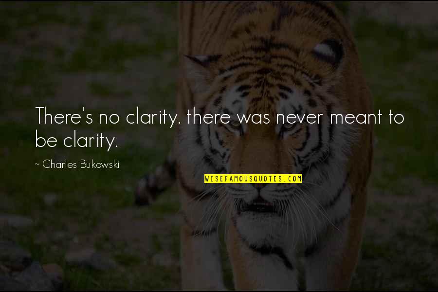 No Clarity Quotes By Charles Bukowski: There's no clarity. there was never meant to