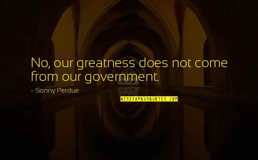 No Government Quotes By Sonny Perdue: No, our greatness does not come from our