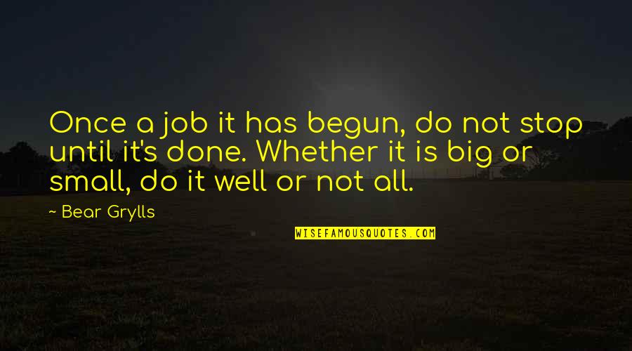No Job Is Small Quotes By Bear Grylls: Once a job it has begun, do not