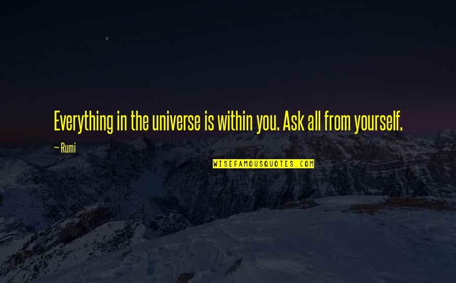 No Job Is So Important Quote Quotes By Rumi: Everything in the universe is within you. Ask