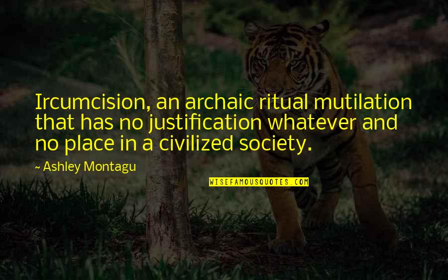 No Justification Quotes By Ashley Montagu: Ircumcision, an archaic ritual mutilation that has no