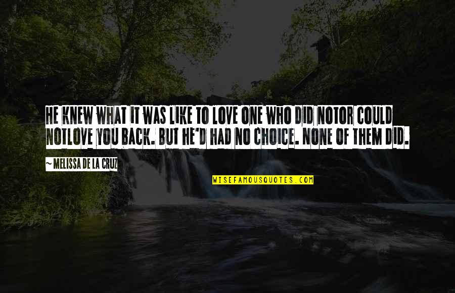 No Love Back Quotes By Melissa De La Cruz: He knew what it was like to love