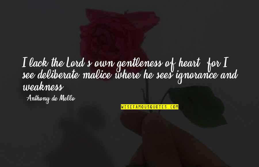 No Malice Quotes By Anthony De Mello: I lack the Lord's own gentleness of heart,