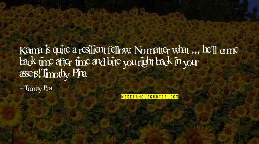 No Matter What Quotes By Timothy Pina: Karma is quite a resilient fellow. No matter