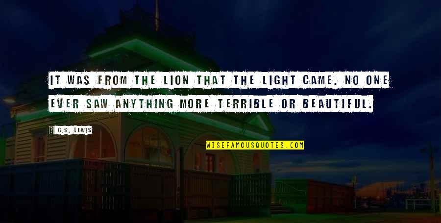 No More Anything Quotes By C.S. Lewis: It was from the Lion that the light