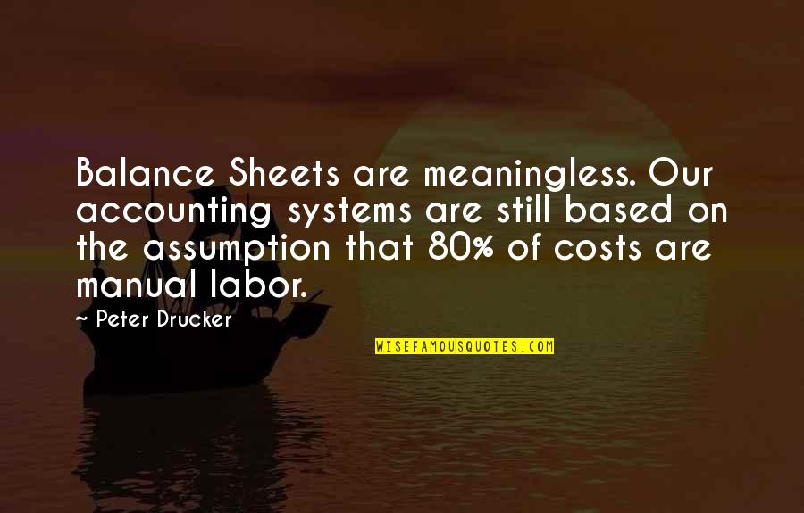 No More Sheets Quotes By Peter Drucker: Balance Sheets are meaningless. Our accounting systems are