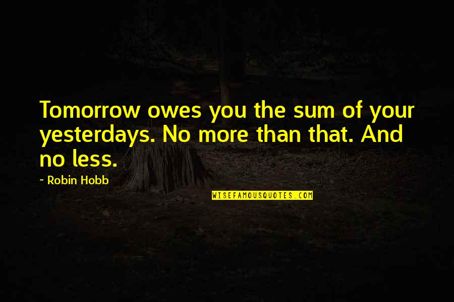 No More Tomorrow Quotes By Robin Hobb: Tomorrow owes you the sum of your yesterdays.