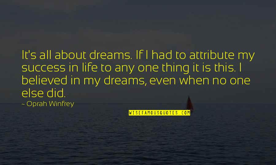 No One Believed You Quotes By Oprah Winfrey: It's all about dreams. If I had to