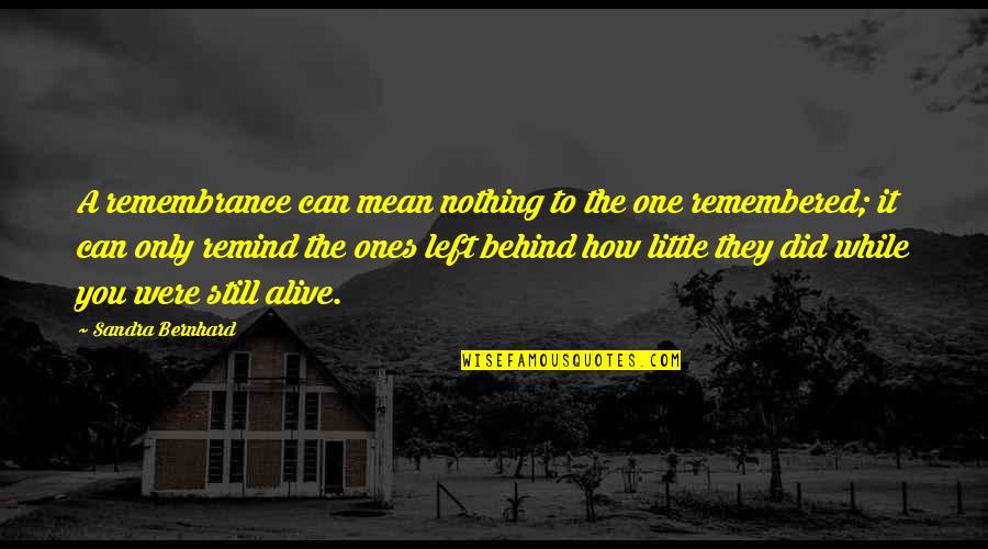 No One Left Behind Quotes By Sandra Bernhard: A remembrance can mean nothing to the one