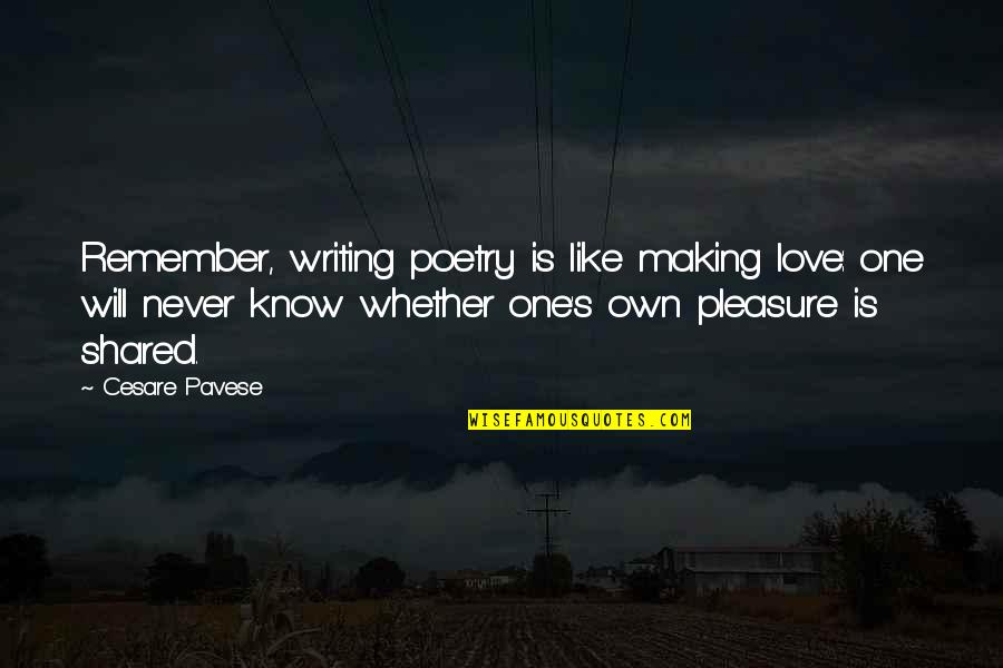 No One Will Remember You Quotes By Cesare Pavese: Remember, writing poetry is like making love: one