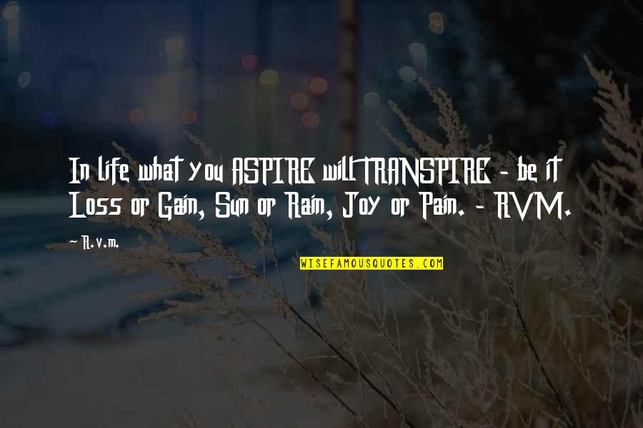 No Pain No Gain And Other Quotes By R.v.m.: In life what you ASPIRE will TRANSPIRE -