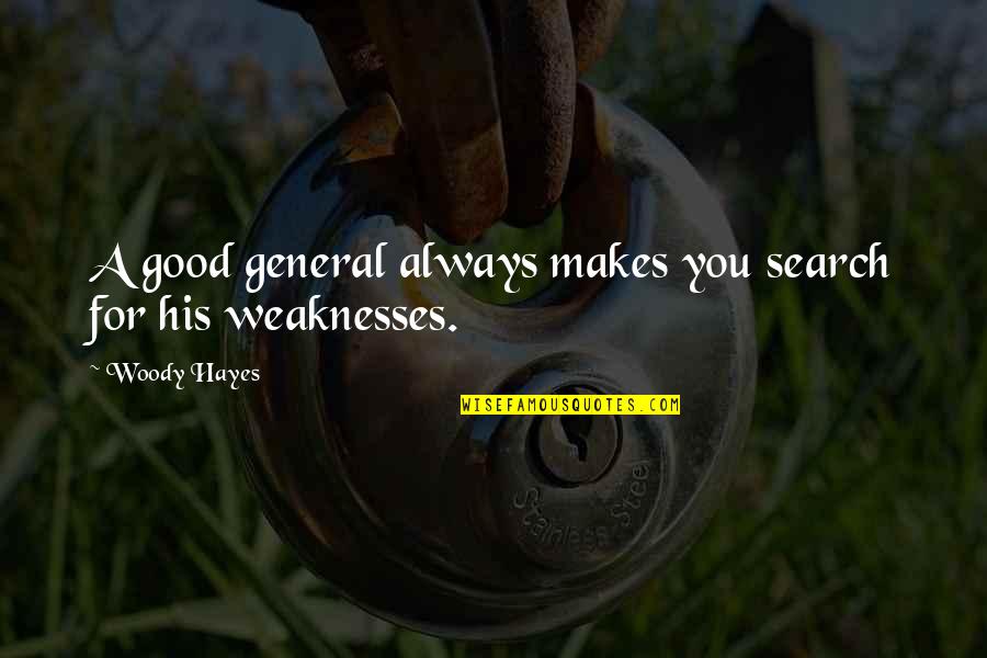 No Pain No Gain Sports Quotes By Woody Hayes: A good general always makes you search for