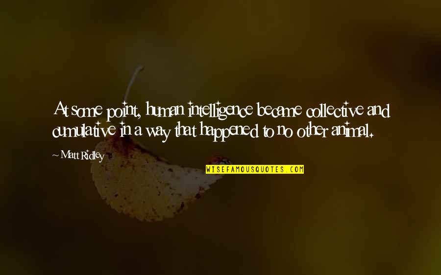 No Point To Life Quotes By Matt Ridley: At some point, human intelligence became collective and No Point To Life Quotes By Matt Ridley: At some point, human intelligence became collective and