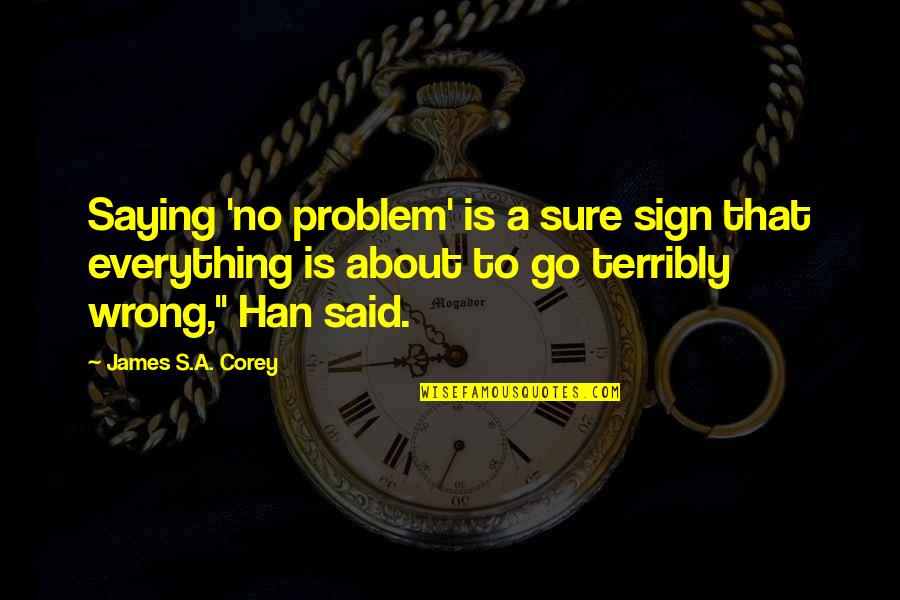 No Problem Is A Problem Quotes By James S.A. Corey: Saying 'no problem' is a sure sign that