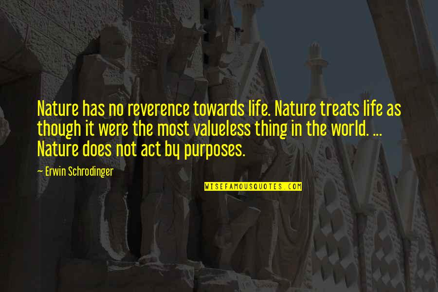 No Purpose In Life Quotes By Erwin Schrodinger: Nature has no reverence towards life. Nature treats