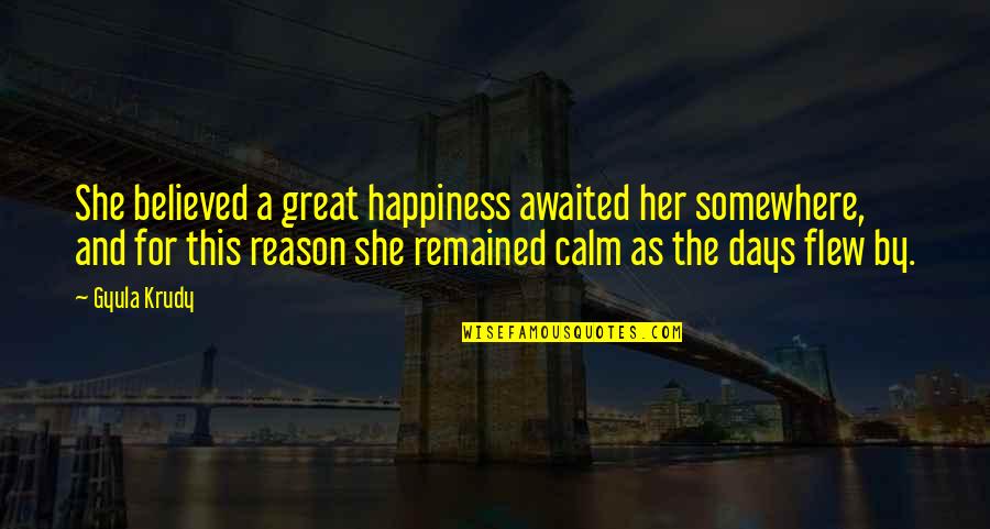 No Reason For Happiness Quotes By Gyula Krudy: She believed a great happiness awaited her somewhere,