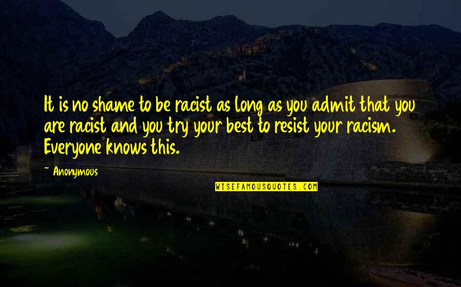 No Shame Quotes By Anonymous: It is no shame to be racist as