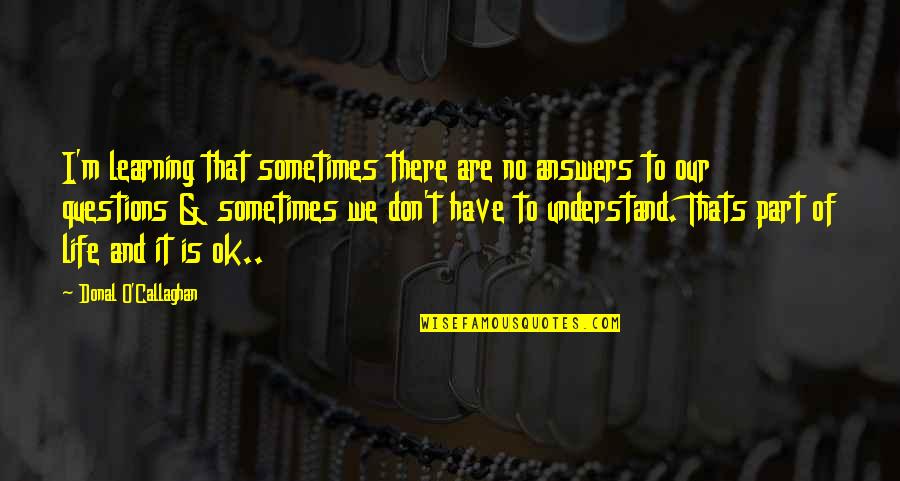 No Thats It Quotes By Donal O'Callaghan: I'm learning that sometimes there are no answers