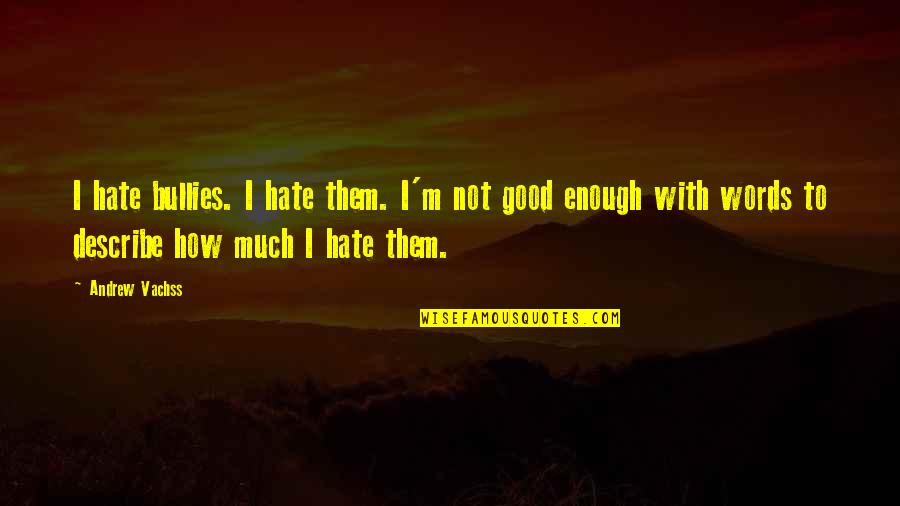No Words To Describe You Quotes By Andrew Vachss: I hate bullies. I hate them. I'm not No Words To Describe You Quotes By Andrew Vachss: I hate bullies. I hate them. I'm not