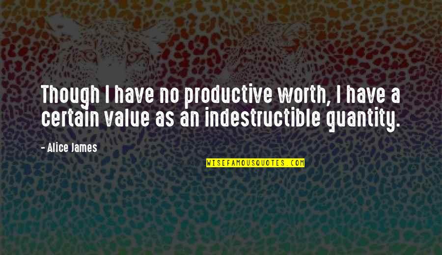 No Worth Quotes By Alice James: Though I have no productive worth, I have