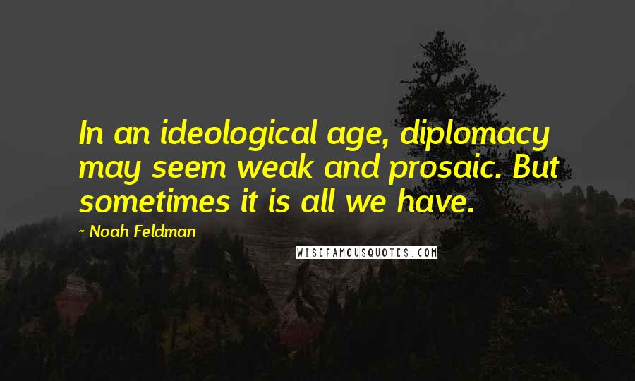Noah Feldman quotes: In an ideological age, diplomacy may seem weak and prosaic. But sometimes it is all we have.
