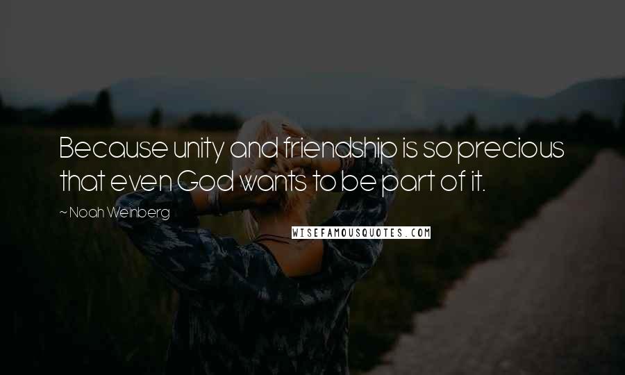 Noah Weinberg quotes: Because unity and friendship is so precious that even God wants to be part of it.