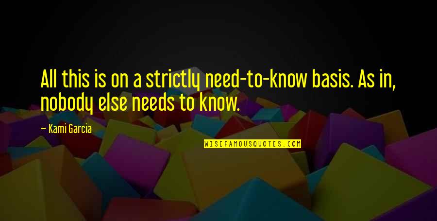 Nobody Needs To Know Quotes By Kami Garcia: All this is on a strictly need-to-know basis.