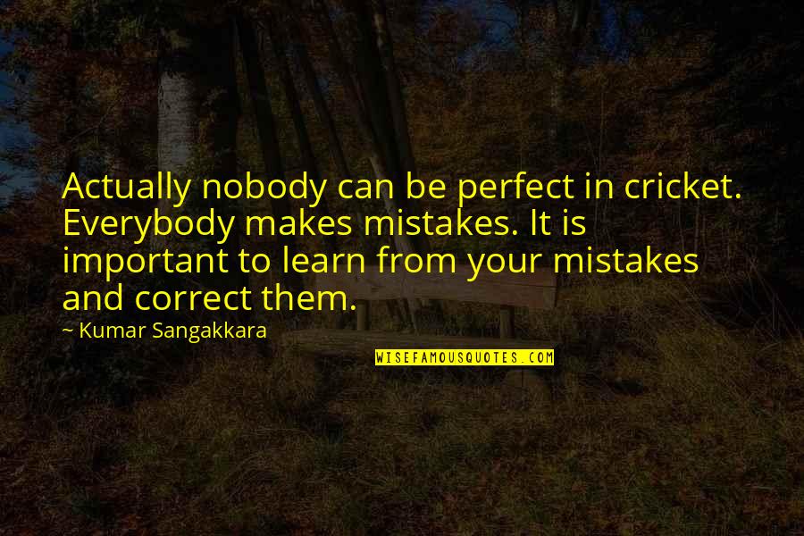 Nobody Perfect Everybody Makes Mistakes Quotes By Kumar Sangakkara: Actually nobody can be perfect in cricket. Everybody