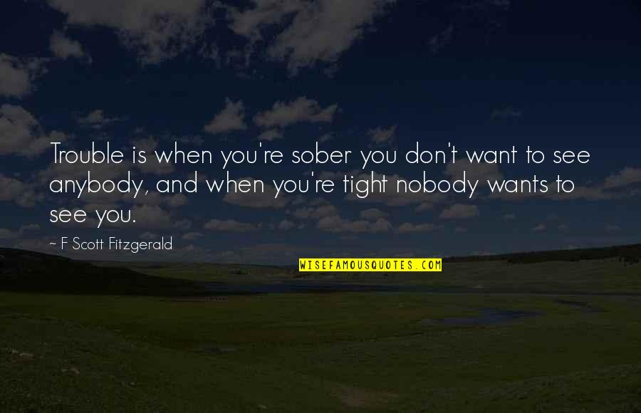 Nobody To Anybody Quotes By F Scott Fitzgerald: Trouble is when you're sober you don't want