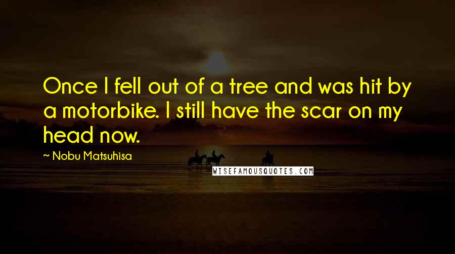 Nobu Matsuhisa quotes: Once I fell out of a tree and was hit by a motorbike. I still have the scar on my head now.