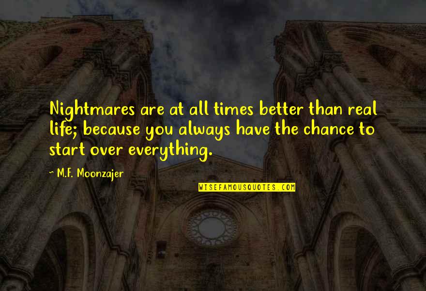 Noisemakers St Quotes By M.F. Moonzajer: Nightmares are at all times better than real Noisemakers St Quotes By M.F. Moonzajer: Nightmares are at all times better than real