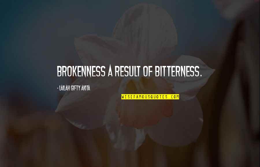 Nola Saints Quotes By Lailah Gifty Akita: Brokenness a result of bitterness. Nola Saints Quotes By Lailah Gifty Akita: Brokenness a result of bitterness.