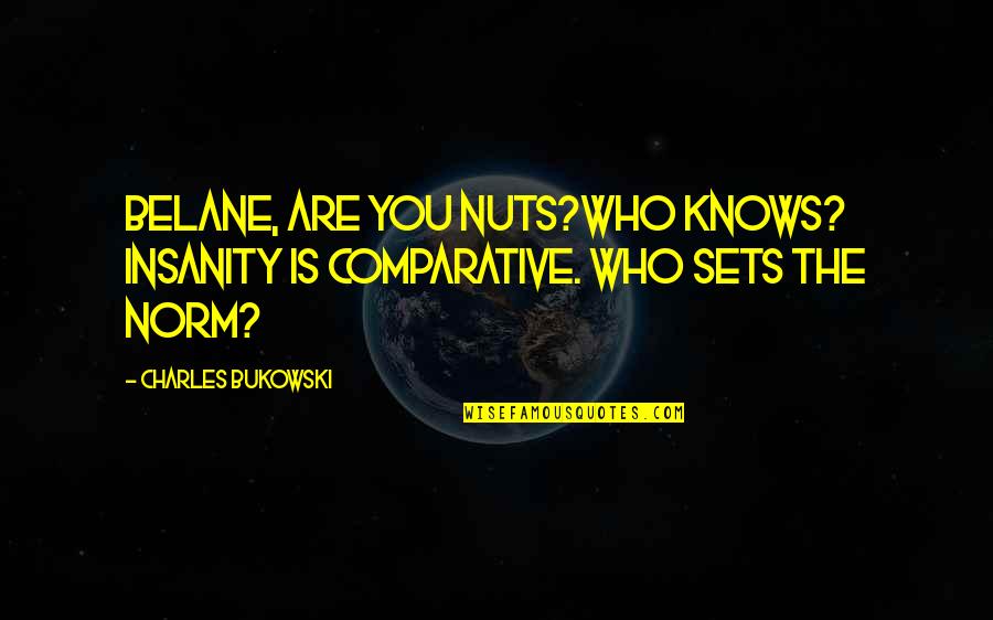 Non Comparative Quotes By Charles Bukowski: Belane, are you nuts?Who knows? Insanity is comparative.