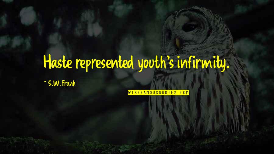 Non Essential Employee Quotes By S.W. Frank: Haste represented youth's infirmity. Non Essential Employee Quotes By S.W. Frank: Haste represented youth's infirmity.