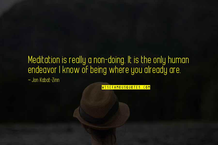 Non Humans Quotes By Jon Kabat-Zinn: Meditation is really a non-doing. It is the Non Humans Quotes By Jon Kabat-Zinn: Meditation is really a non-doing. It is the