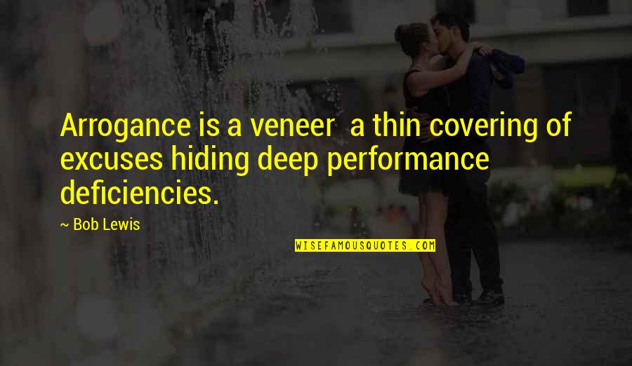 Non Performance Quotes By Bob Lewis: Arrogance is a veneer a thin covering of