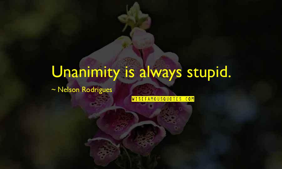Nonami Shizuka Quotes By Nelson Rodrigues: Unanimity is always stupid. Nonami Shizuka Quotes By Nelson Rodrigues: Unanimity is always stupid.