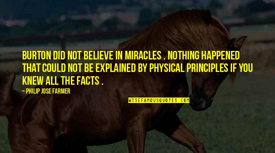 Nonsectarian Synonym Quotes By Philip Jose Farmer: Burton did not believe in miracles . Nothing