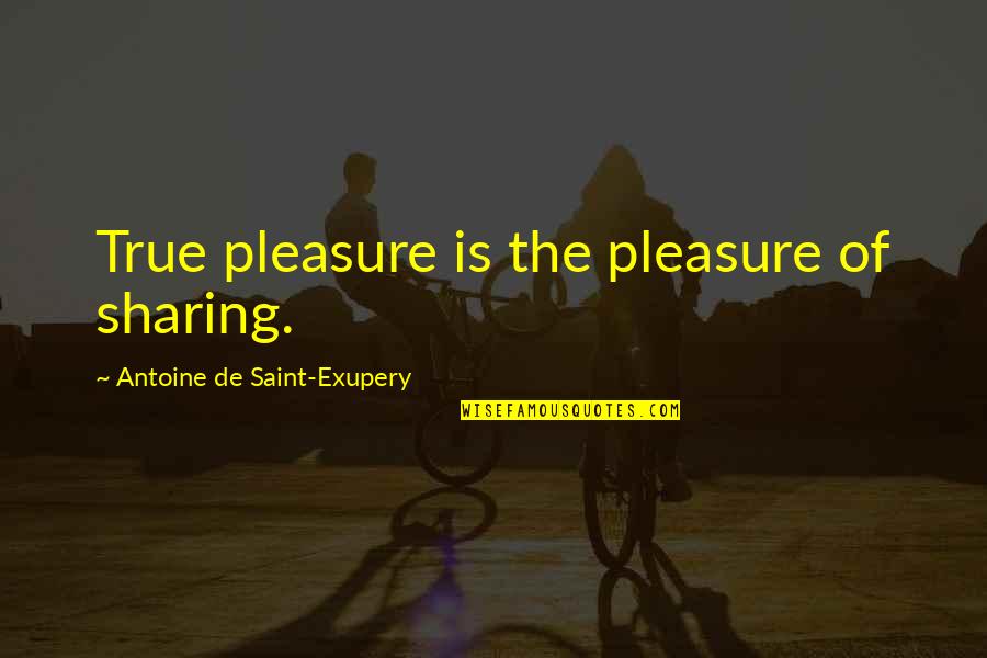 Noosha Han Quotes By Antoine De Saint-Exupery: True pleasure is the pleasure of sharing. Noosha Han Quotes By Antoine De Saint-Exupery: True pleasure is the pleasure of sharing.