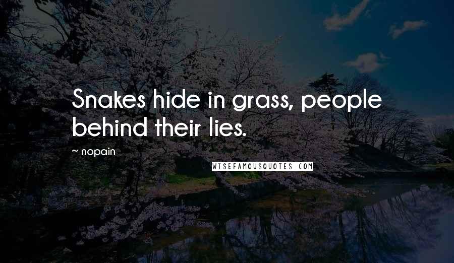 Nopain quotes: Snakes hide in grass, people behind their lies.