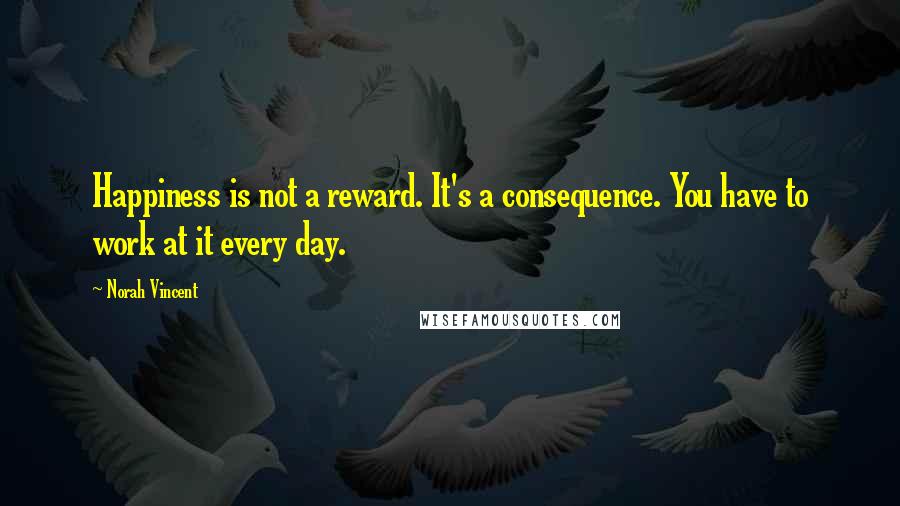 Norah Vincent quotes: Happiness is not a reward. It's a consequence. You have to work at it every day.