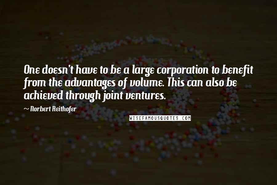 Norbert Reithofer quotes: One doesn't have to be a large corporation to benefit from the advantages of volume. This can also be achieved through joint ventures.
