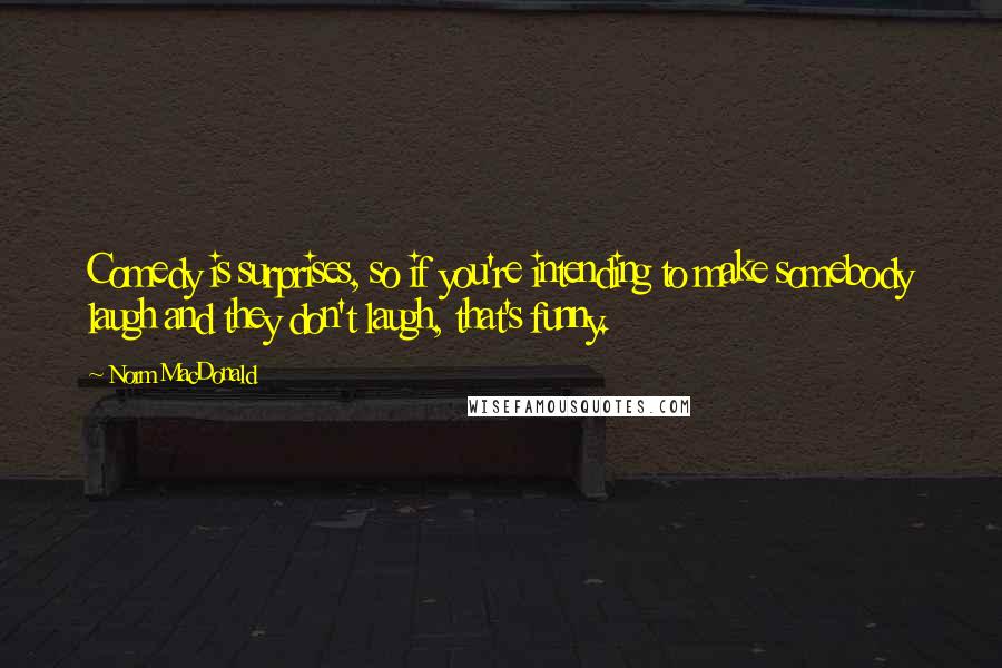 Norm MacDonald quotes: Comedy is surprises, so if you're intending to make somebody laugh and they don't laugh, that's funny.