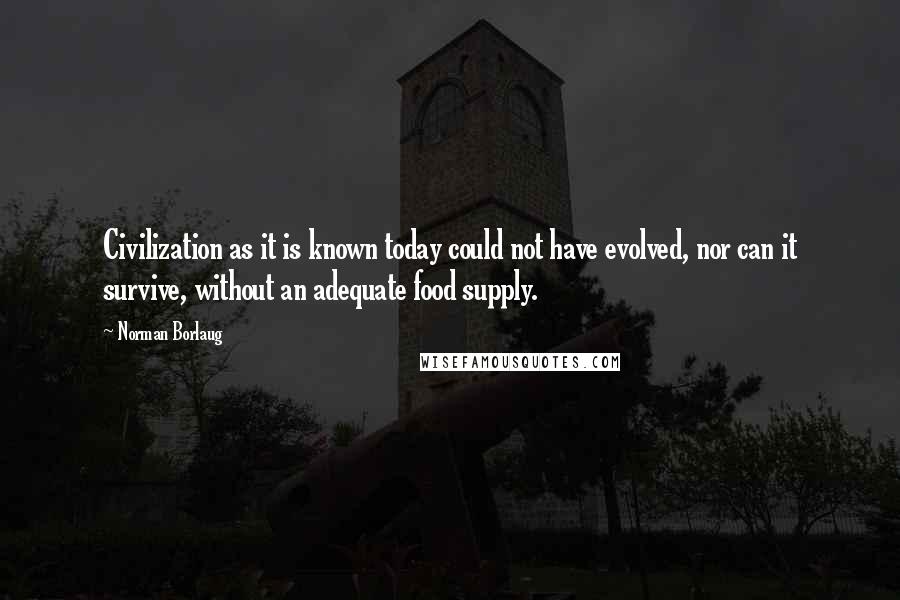 Norman Borlaug quotes: Civilization as it is known today could not have evolved, nor can it survive, without an adequate food supply.