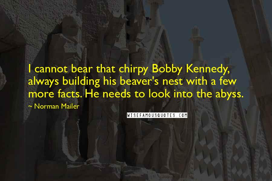 Norman Mailer quotes: I cannot bear that chirpy Bobby Kennedy, always building his beaver's nest with a few more facts. He needs to look into the abyss.