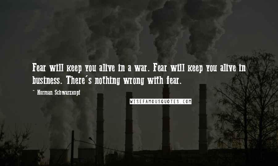 Norman Schwarzkopf quotes: Fear will keep you alive in a war. Fear will keep you alive in business. There's nothing wrong with fear.