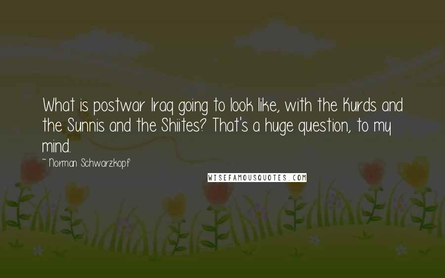 Norman Schwarzkopf quotes: What is postwar Iraq going to look like, with the Kurds and the Sunnis and the Shiites? That's a huge question, to my mind.