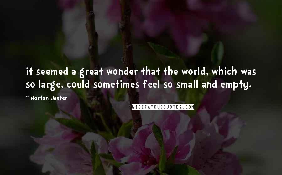 Norton Juster quotes: it seemed a great wonder that the world, which was so large, could sometimes feel so small and empty.
